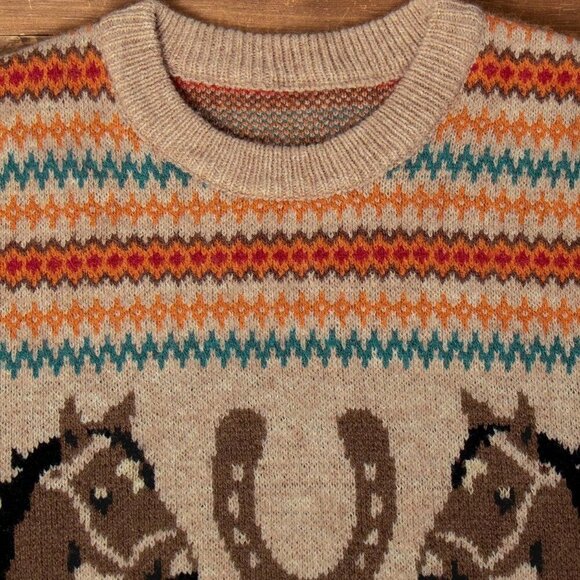 Multicolor Casual Women's Western Horse Graphic Sweater top - Picture 5 of 6